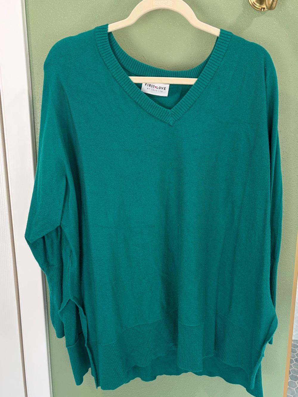 First Love Teal V-Neck Lightweight Women’s Sweater (maternity)